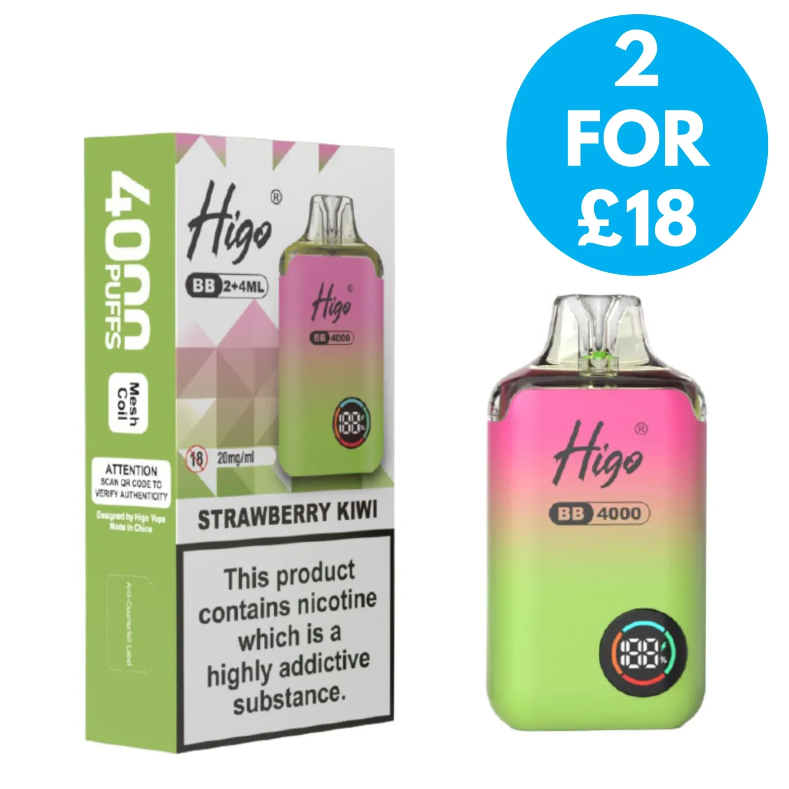 20mg (2%) Higo BB 4k Prefilled Vape Kit