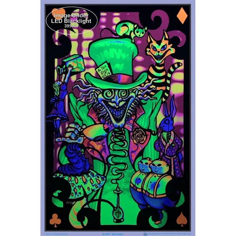 Alice in Wonderland Mad Hatter Collage Black Light Poster - 24"x36" - Image 2
