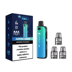 Aurora Green Hayati X4 Pod Vape Kit 1300mAh - 2ml Pods, 3x & 10ml Nic Salt