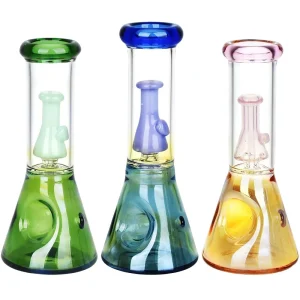 Beaker Perc Glass Hand Pipe - 6.5" / Colors Vary