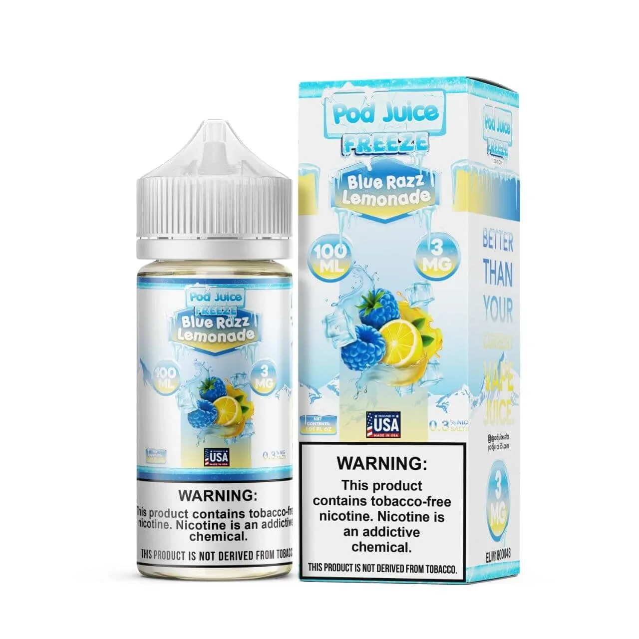 Blue Razz Lemonade Freeze Tobacco Free Nicotine E-Juice 100ml | Pod Juice