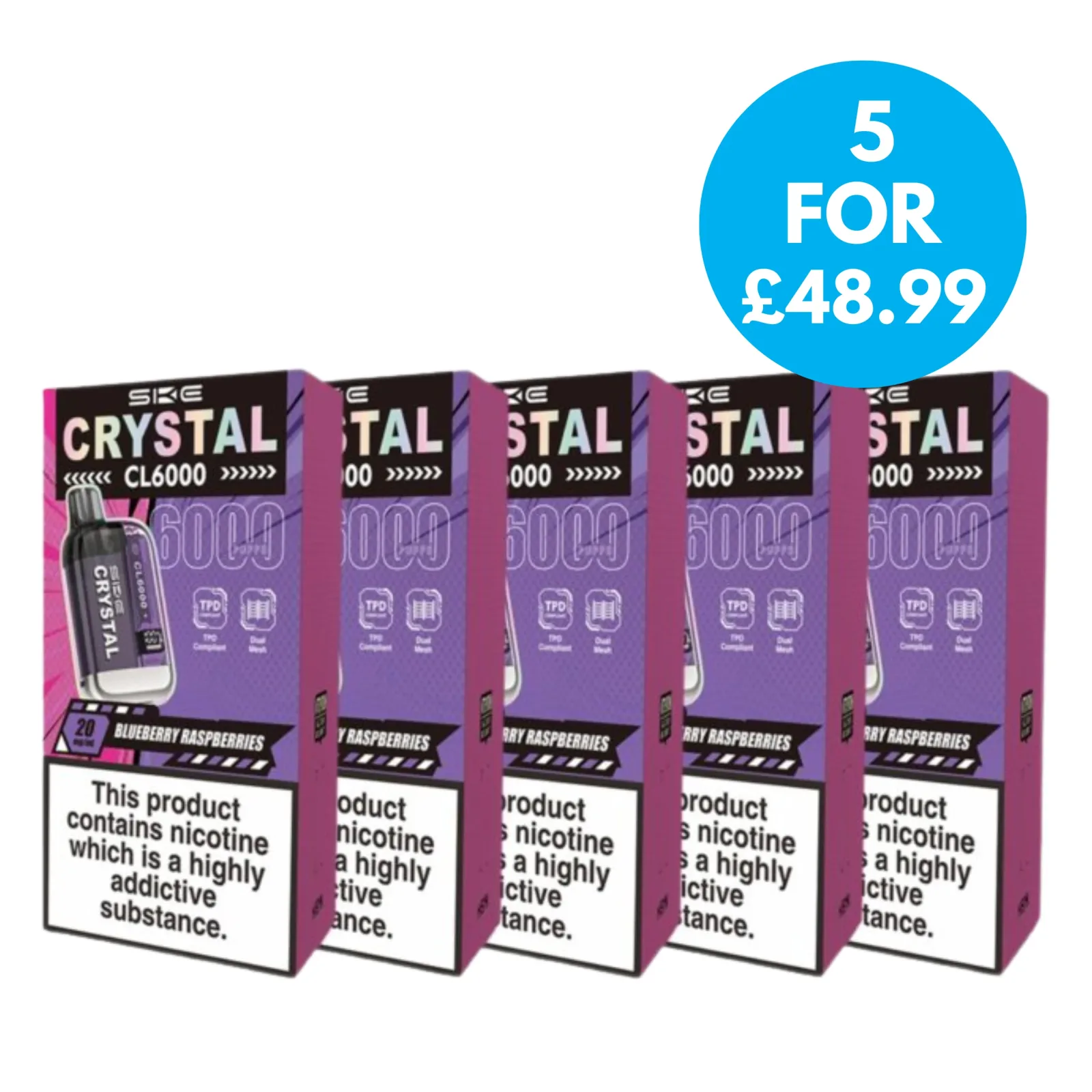 Box of 5 – 20mg SKE Crystal CL6000 (6K Puffs)