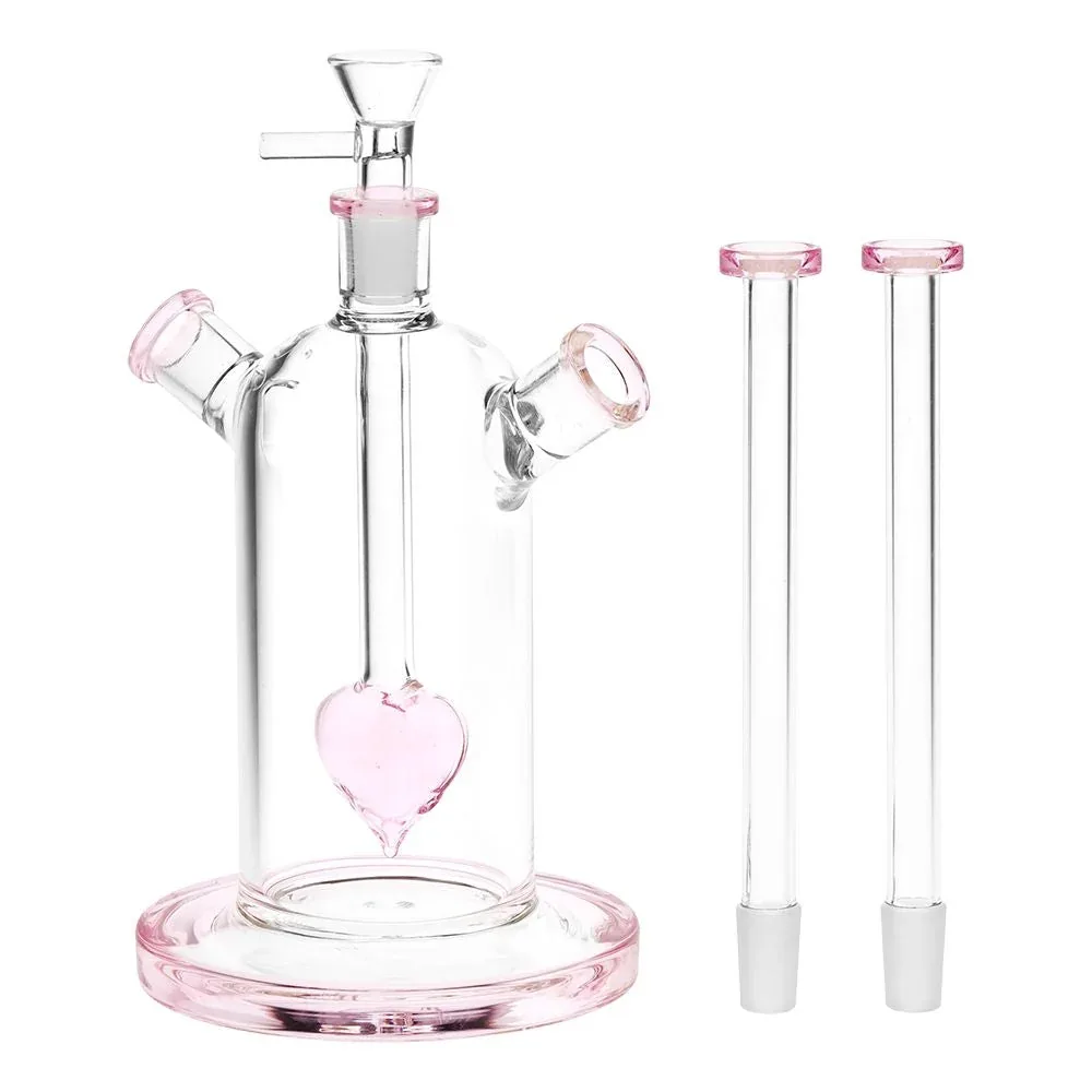Date Night Heart Perc Dual Neck Glass Water Pipe - 7" / 14mm F - Image 2