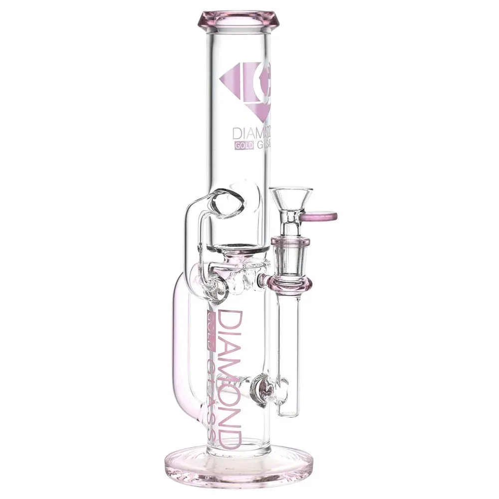 Diamond Glass Gold Inline Perc Recycler Water Pipe - 11" - Image 2