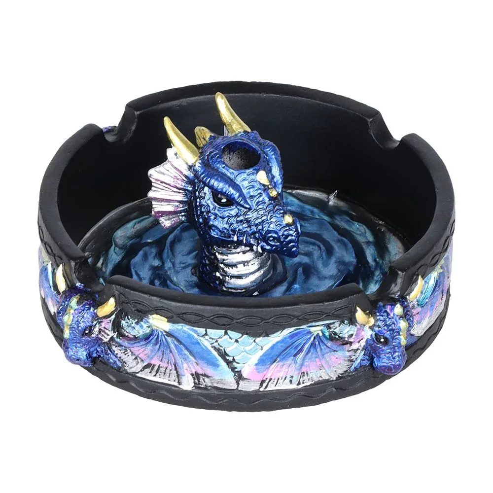 Dragon Polyresin Round Ashtray w/ Snuffer - 4"