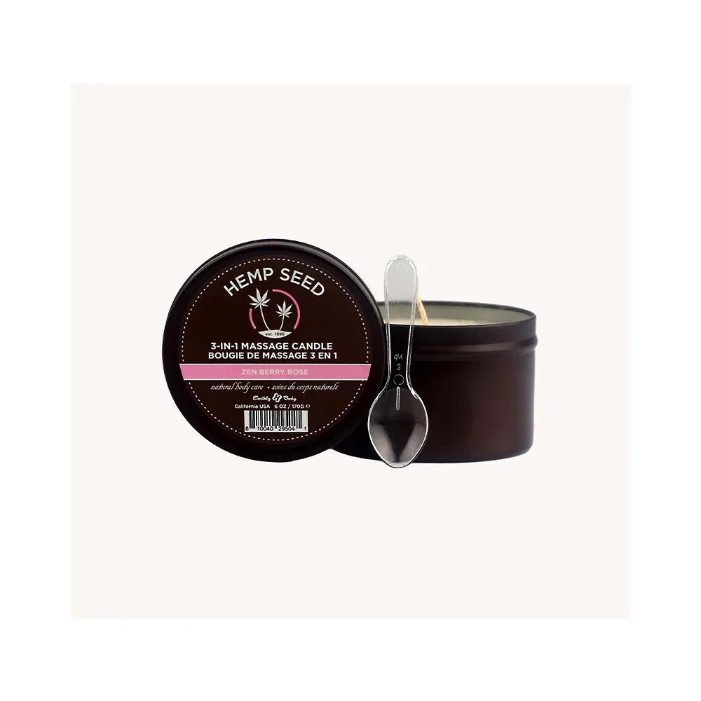 Earthly Body Hemp Seed 3-in-1 Massage Candle Zen Berry Rose 6 oz.