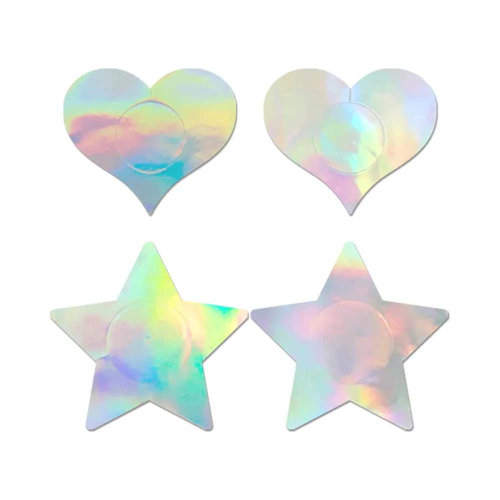 Fantasy Lingerie Holographic 2-Pair Pasties Set Heart & Star Shapes O/S - Image 2