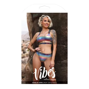 Fantasy Lingerie Vibes Love is Love Top & Cheeky Panty Rainbow Holo L/XL