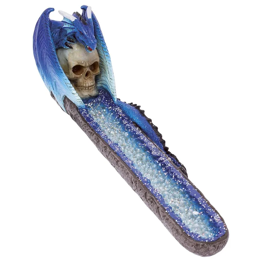 Fujima Blue Dragon on Skull Crystal Incense Burner - 11"