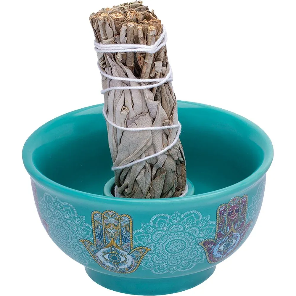 Fujima Ceramic Sage Smudge Bowl with Holder - 2.25" / 4ct - Image 2
