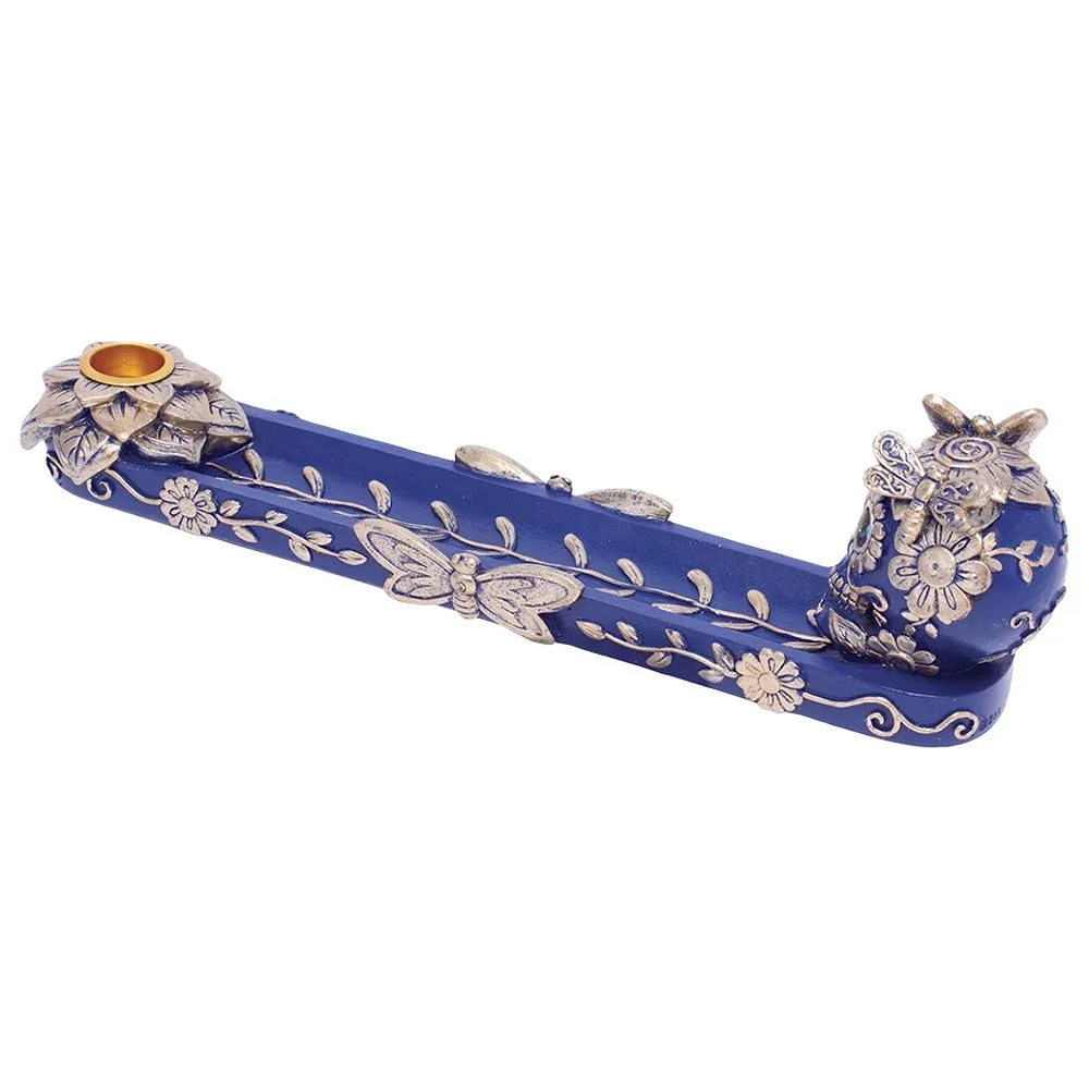 Fujima Golden Blue Skull & Butterfly Stick & Cone Incense Burner - 11" - Image 2