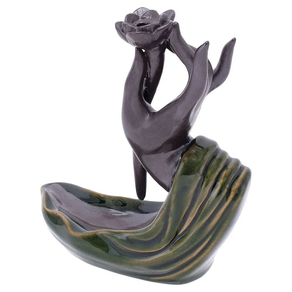 Fujima Hand with Lotus Backflow Cone Incense Burner - 6.5" - Image 2