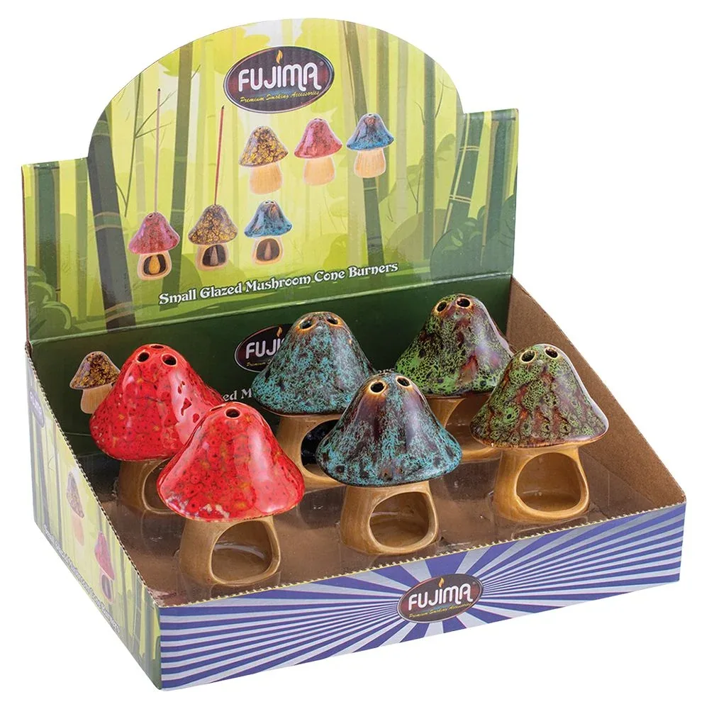 Fujima Small Glazed Mushroom Cone Ceramic Incense Burner - 6ct