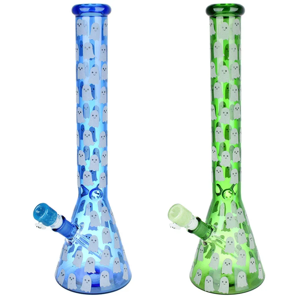 Ghostly Glow Beaker Water Pipe - 18" / 14mm F / Colors Vary - Image 2