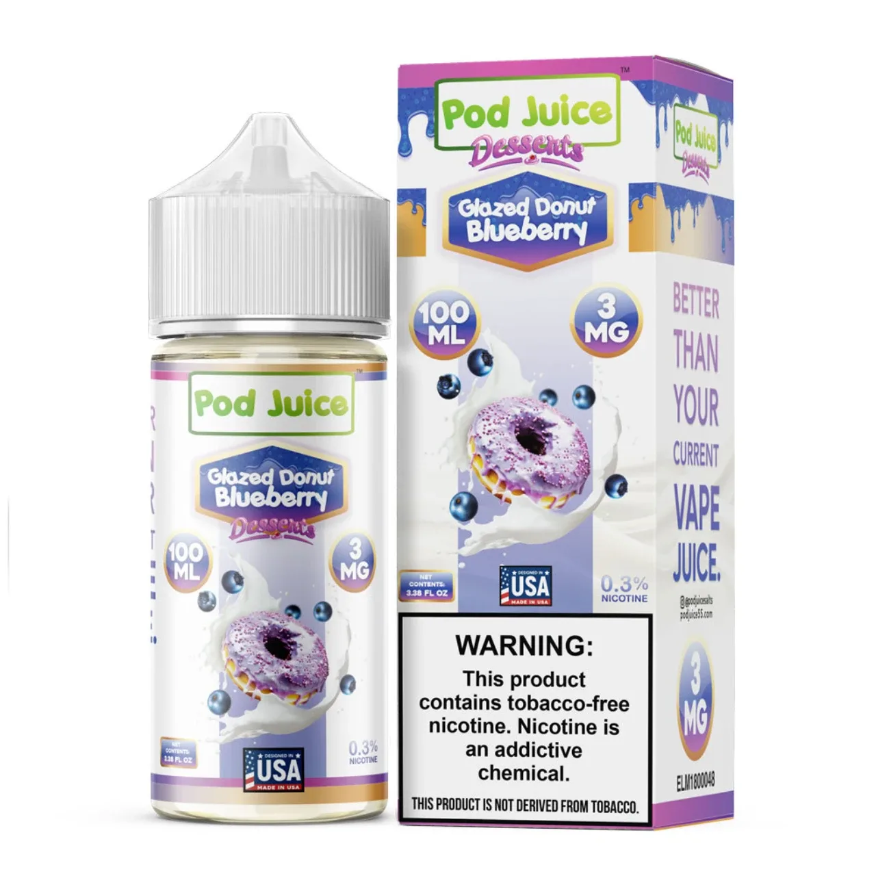 Glazed Donut Blueberry Tobacco Free Nicotine E-Juice 100ml | Pod Juice