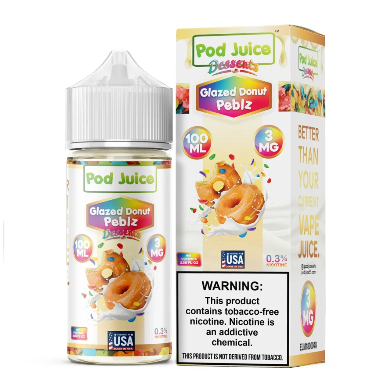 Glazed Donut Peblz Tobacco Free Nicotine E-Juice 100ml | Pod Juice