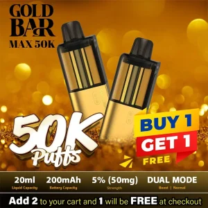Gold Bar Max 50K Puff Pre-filled Nixodine Replacement Pod | Pack of 1 - Buy 1 Get 1 Free