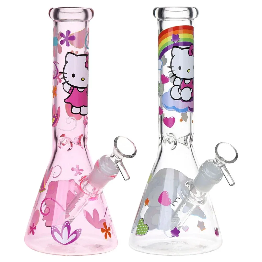 Greetings Feline Glass Beaker Water Pipe | 10" | 14mm F | Designs Vary