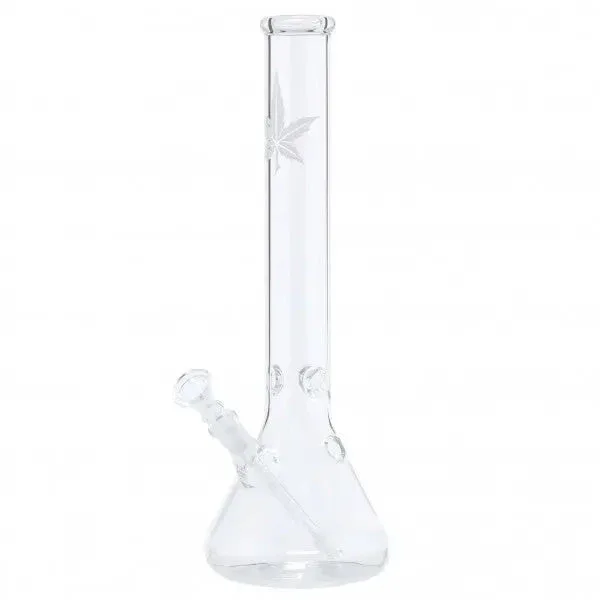 Hemp Leaf Beaker Glass Water Pipe 14" - Image 2