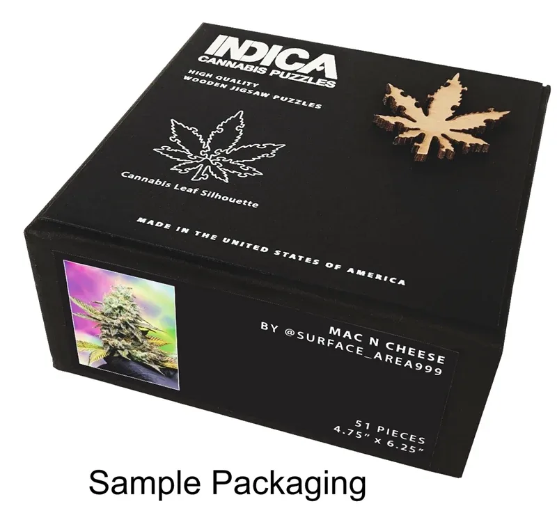 Indica Leaf Shape Puzzle: "Stars and Stripe" 10" x 11" 69 Piece 1/4 Inch thick Maple Wood Jigsaw Puzzle - Image 2