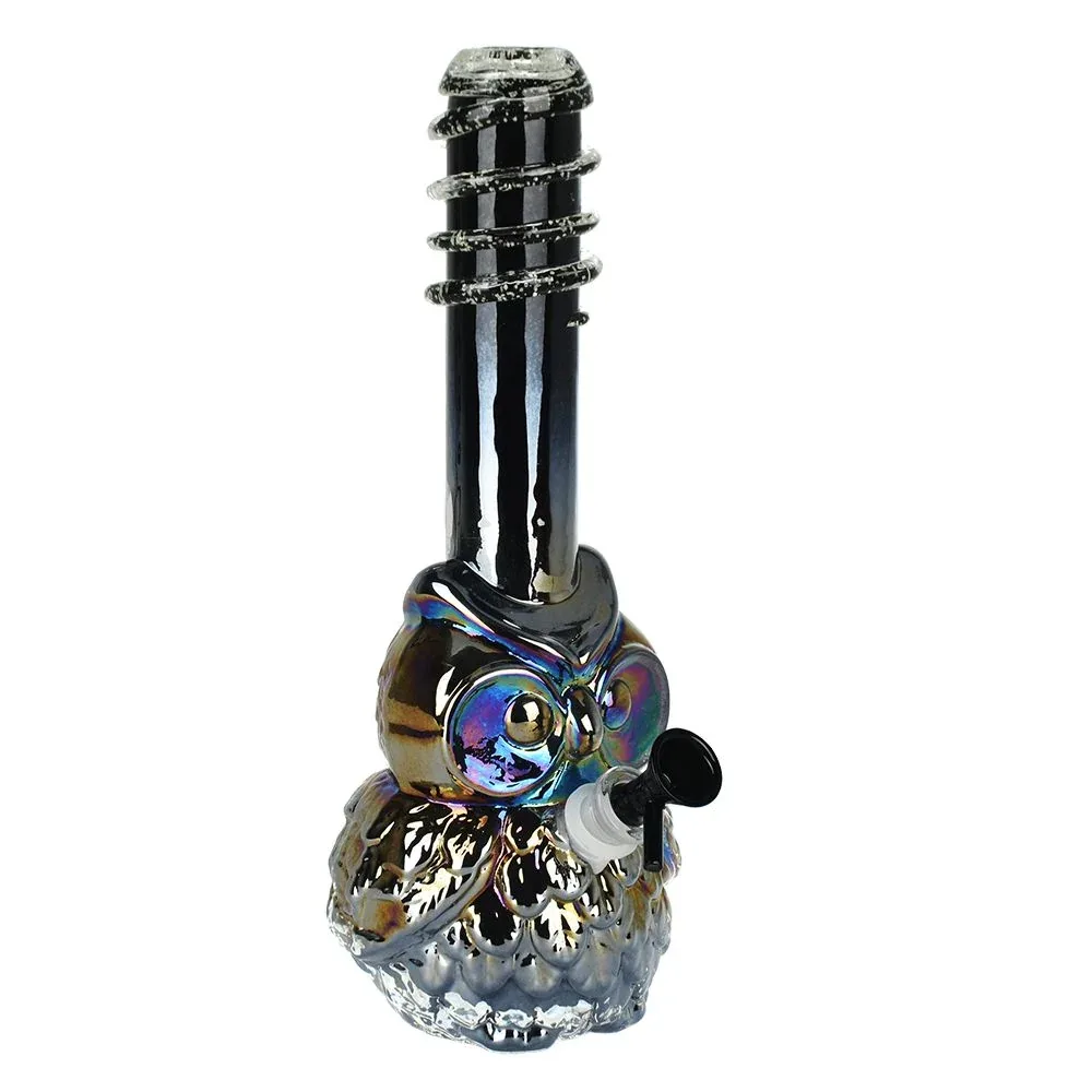 Iridescent Owl Soft Glass Water Pipe - 12" / 14mm F - Image 2