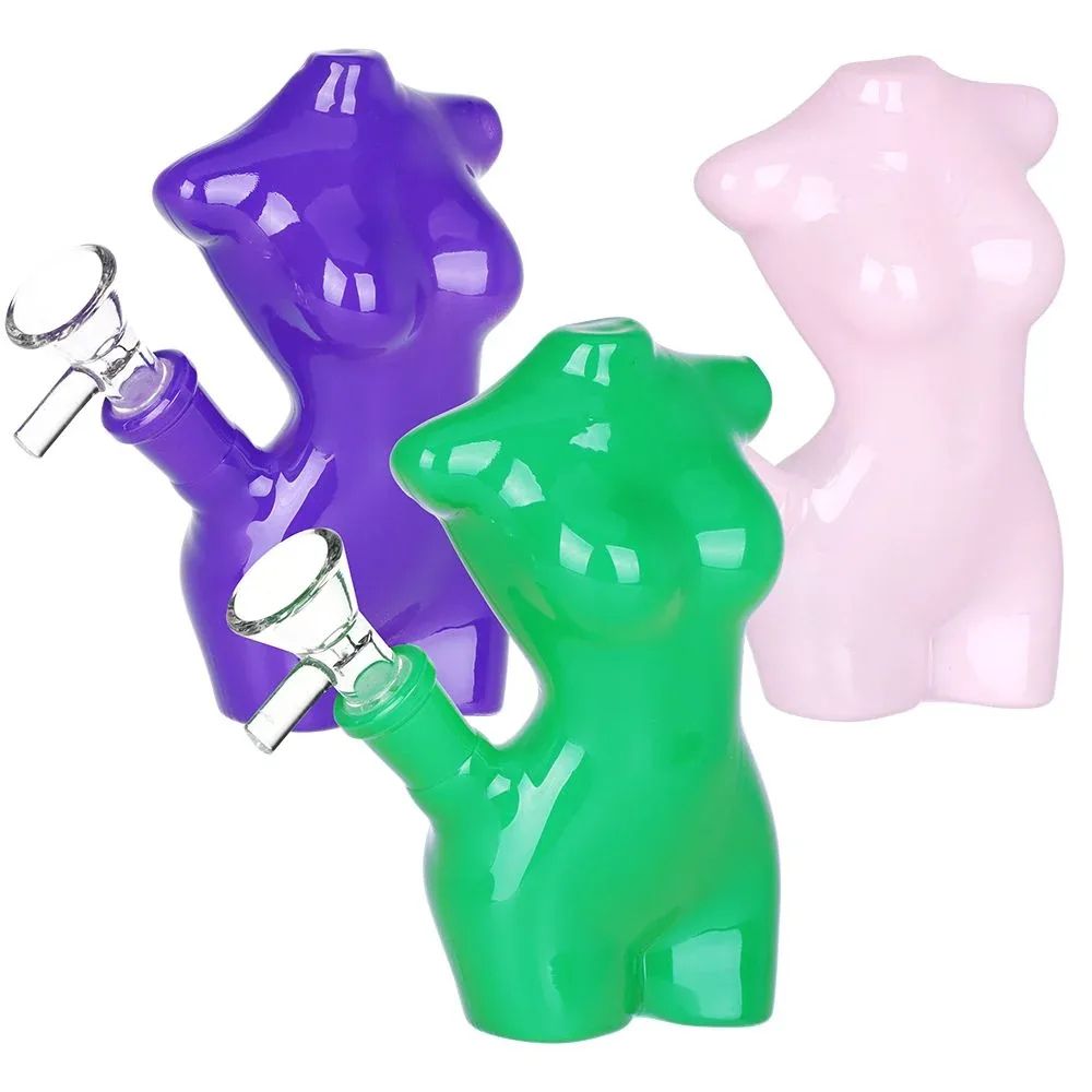 Lady Mannequin Mini Glass Water Pipe - 5" / 14mm F / Colors Vary