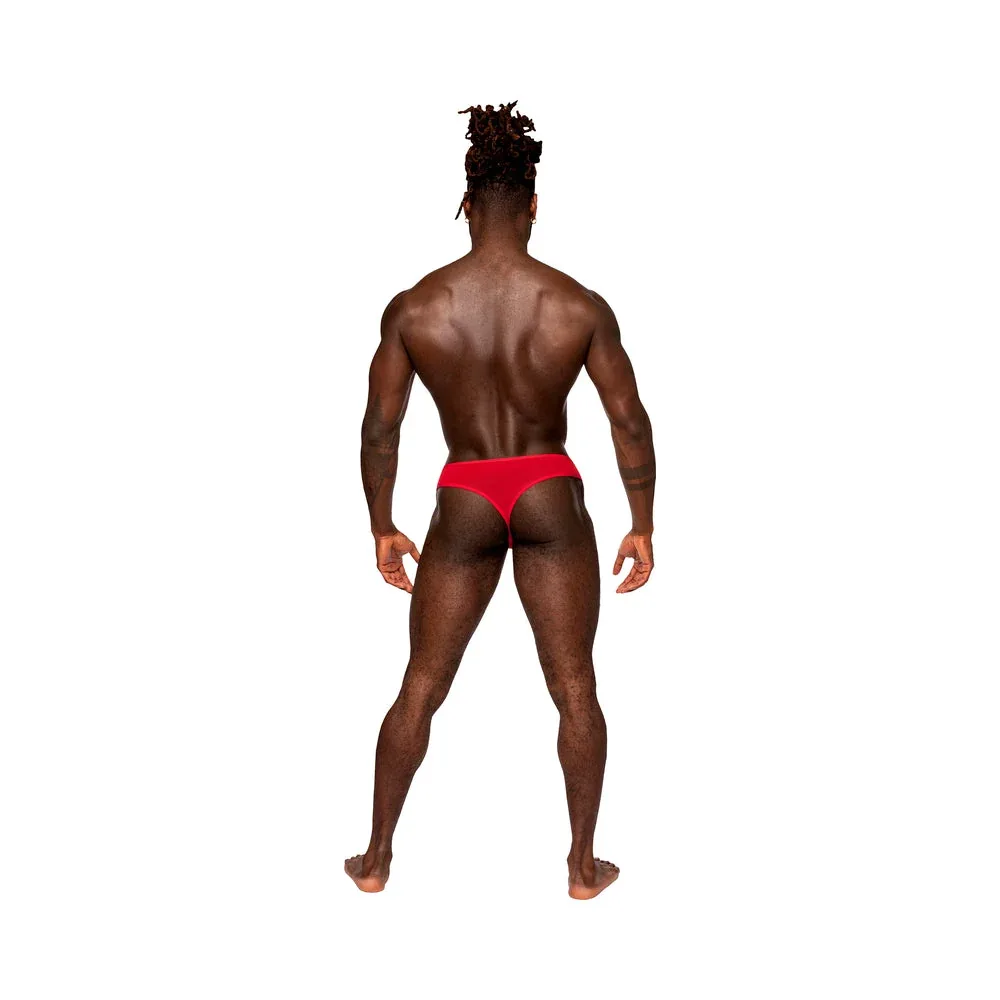 Male Power Sassy Lace Open Ring Thong Red L/XL - Image 2