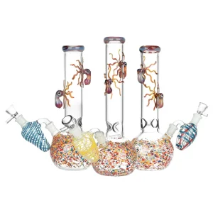 Octopus Frit Bubble Base Water Pipe W/ Ash Catcher - 14mm F 10"