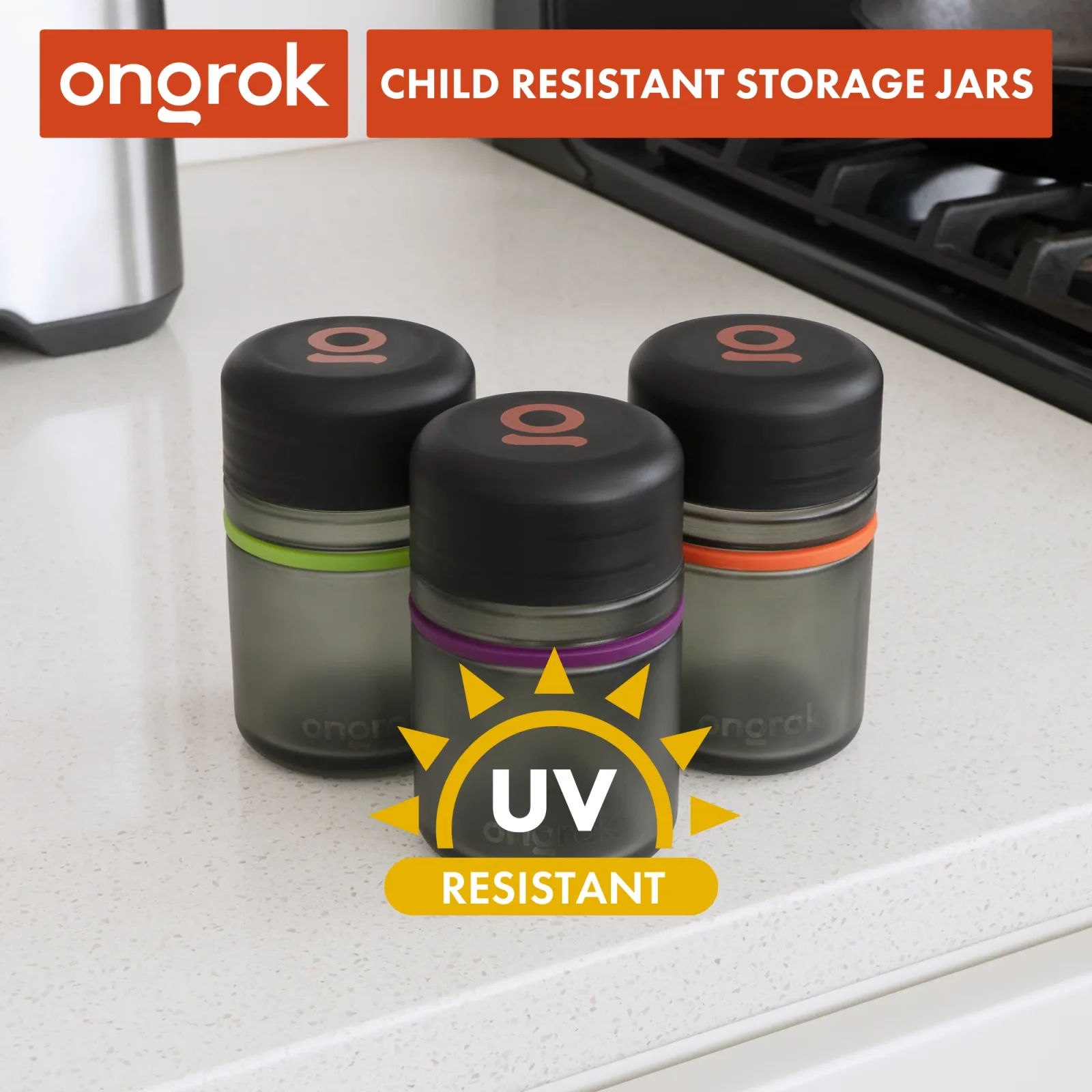 Ongrok Child Resistant Glass Storage Jar, 3 pack x 180ml each - Image 2