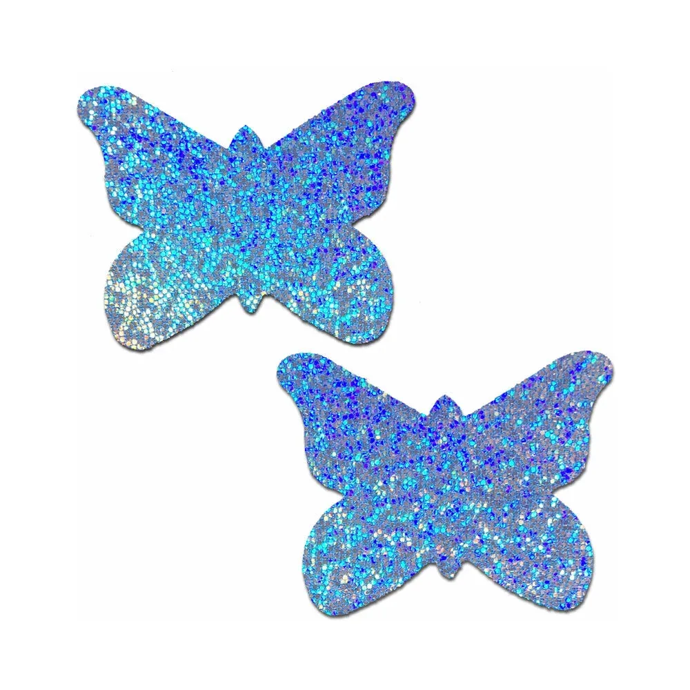 Pastease Butterfly: Baby Blue Glitter Butterflies Nipple Pasties - Image 2