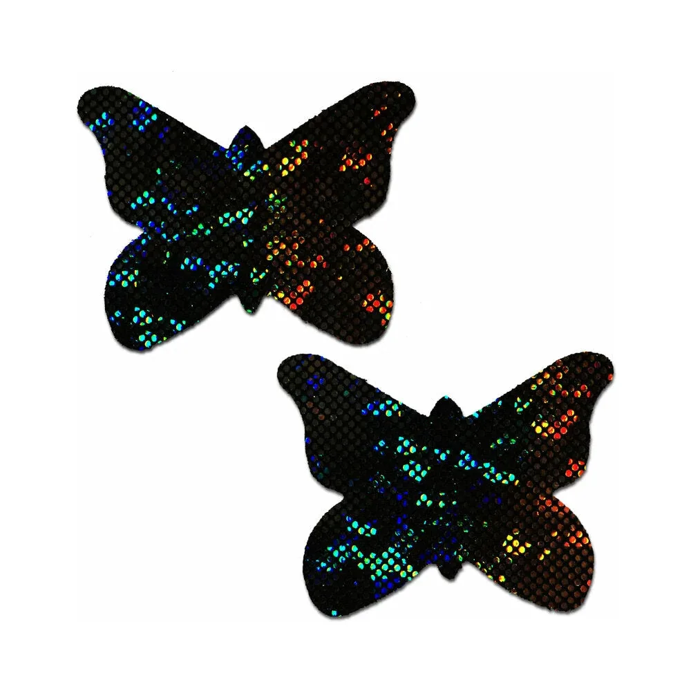 Pastease Butterfly: Shattered Glass Disco Ball Glitter Black Butterflies Nipple Pasties - Image 2