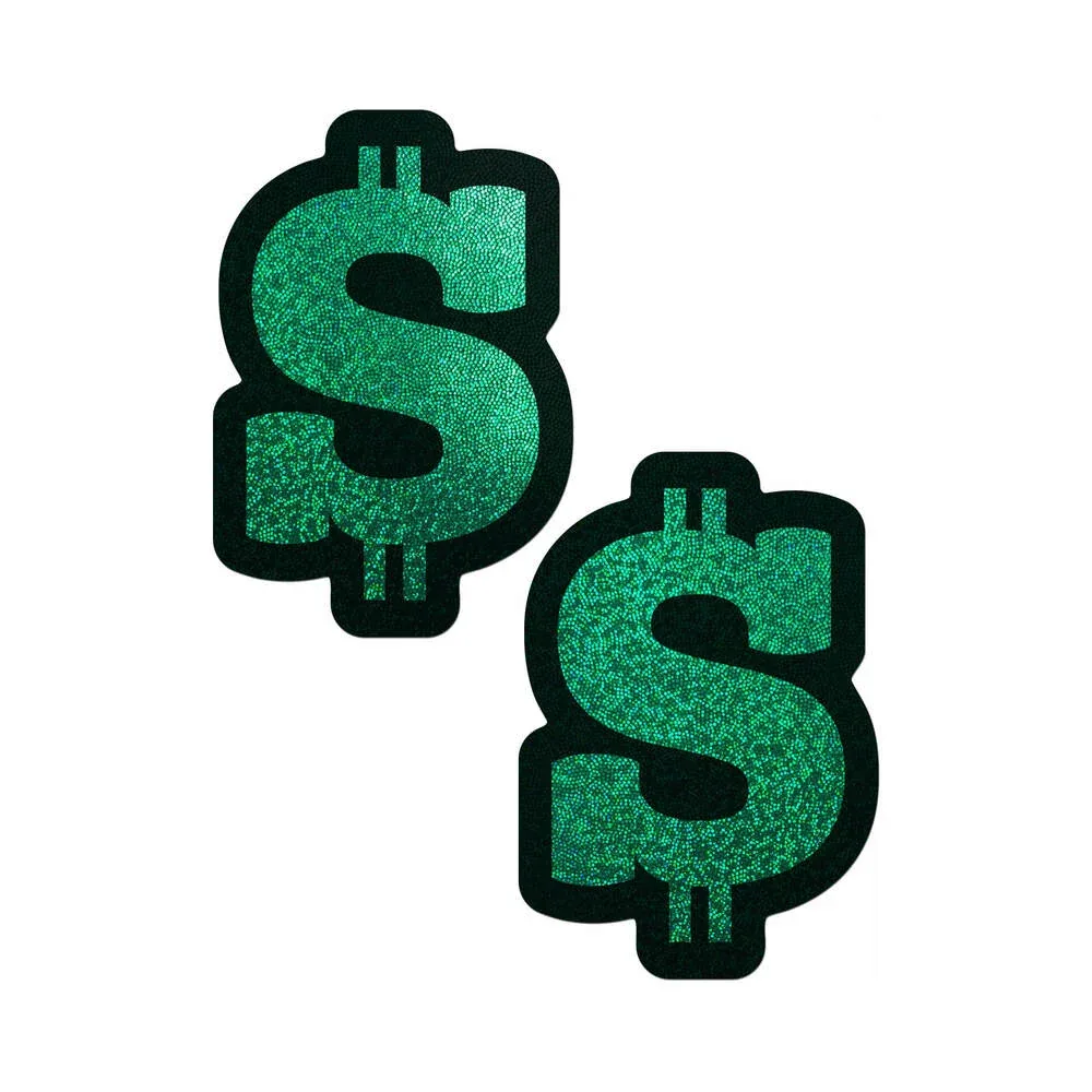 Pastease Money: Green Glitter Dollar Sign Nipple Pasties - Image 2
