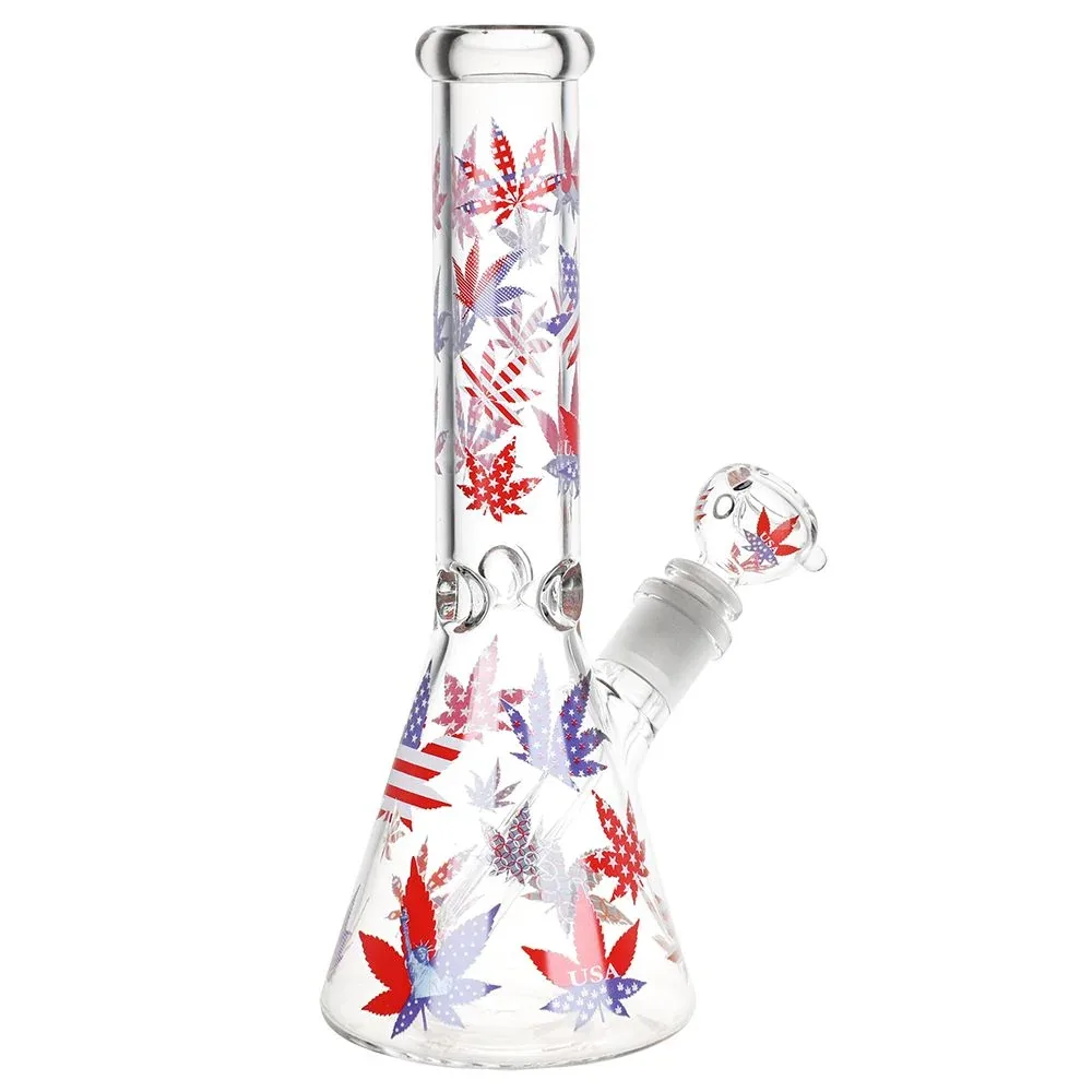 Patriotic Leaf Beaker Glass Water Pipe - 10.25" / 14mm F - Image 2