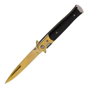Perucci - 9" Gold and Black Polished Surface Foldable Pocket Knife