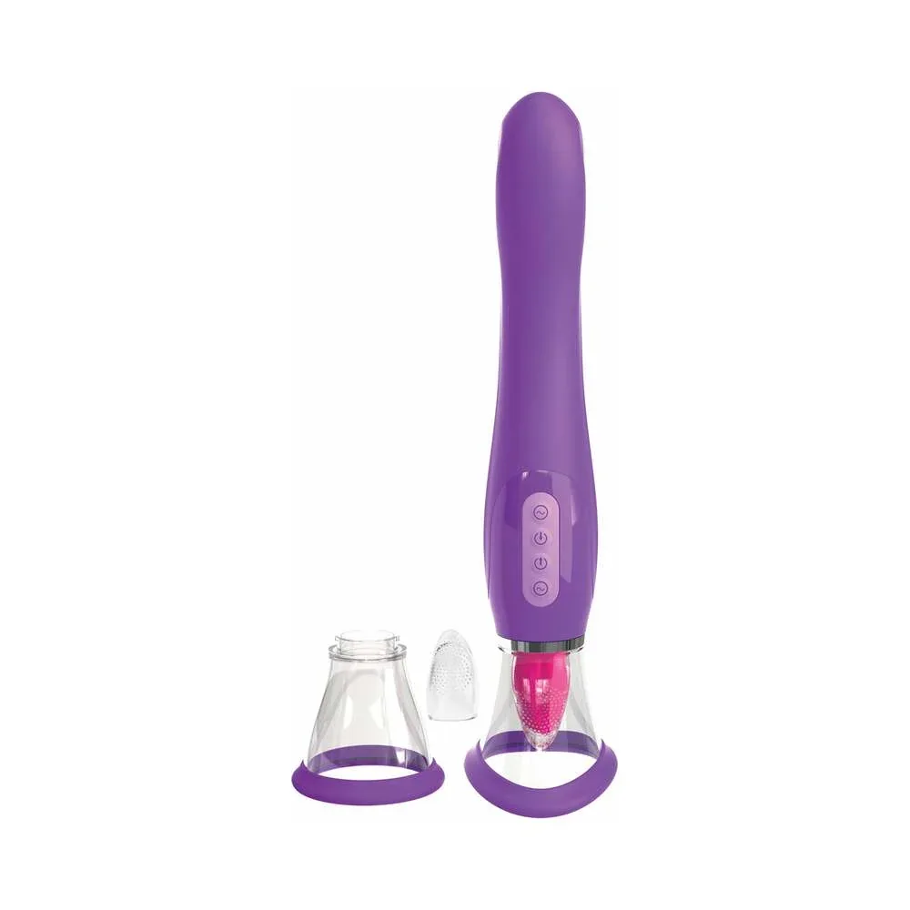 Pipedream Fantasy For Her Her Ultimate Pleasure Dual-Ended Vibrator With Licking Suction Purple - Image 2