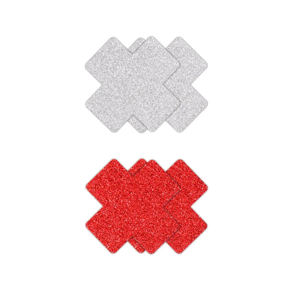 Pretty Pasties Glitter Cross Red/Silver 2 Pair - Image 2