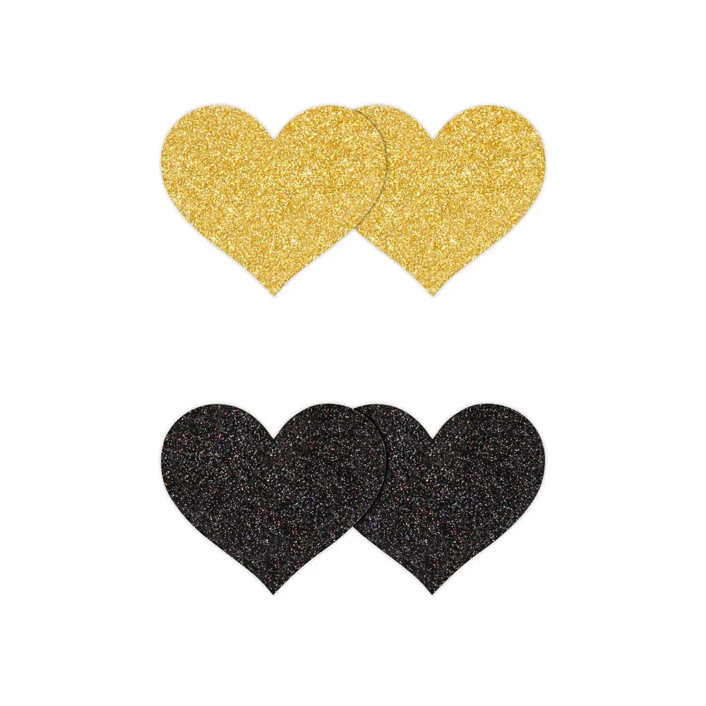 Pretty Pasties Glitter Hearts Black/Gold 2 Pair - Image 2