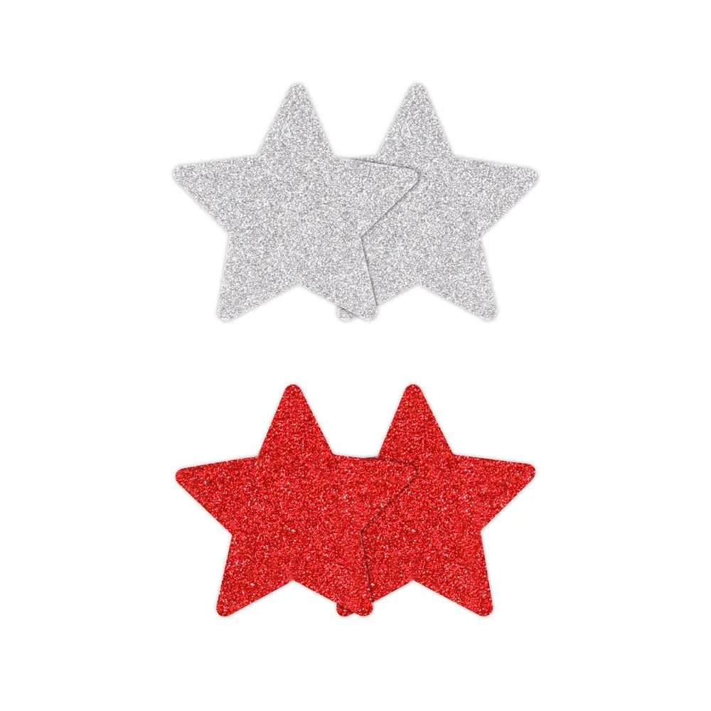Pretty Pasties Glitter Stars Red/Silver 2 Pair - Image 2