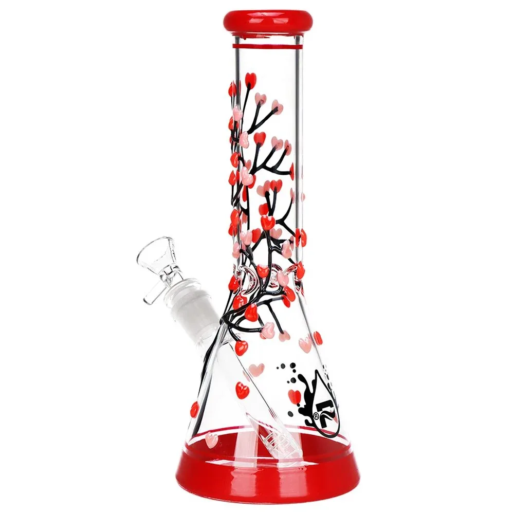 Pulsar Branching Hearts Glow in Dark Beaker Glass Water Pipe - 10" / 14mm F - Image 2