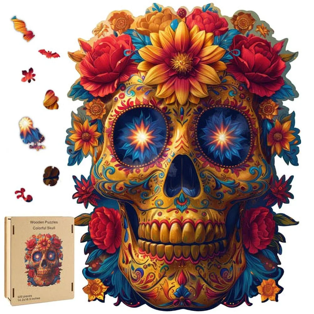 Sugar Skull Whimsy Wooden Puzzle - 500 Pieces