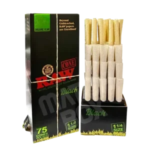 Raw Black Classic Organic Cones 1 1/4 - 75Ct Box