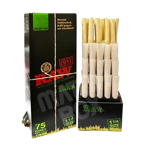Raw Black Classic Organic Cones 1 1/4 - 75Ct Box