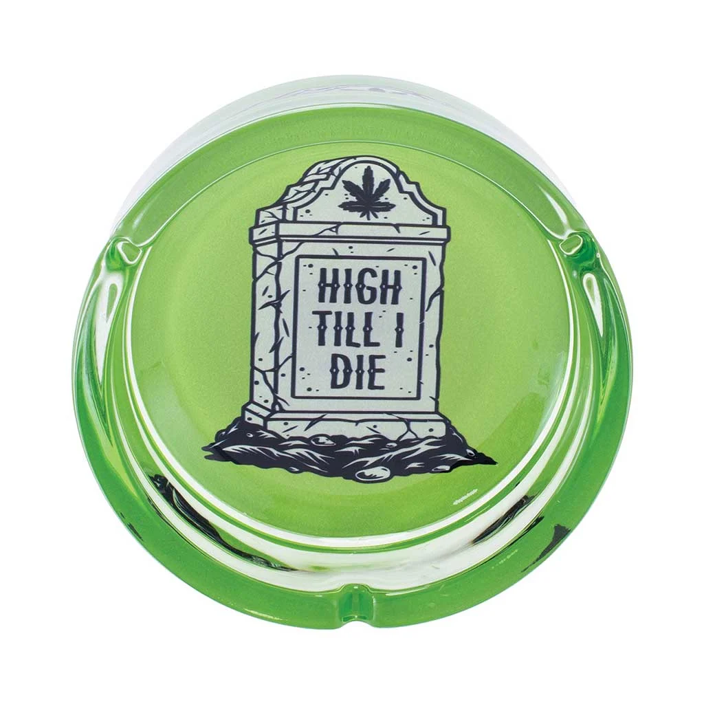 Green High Til I Die Glass Ashtray