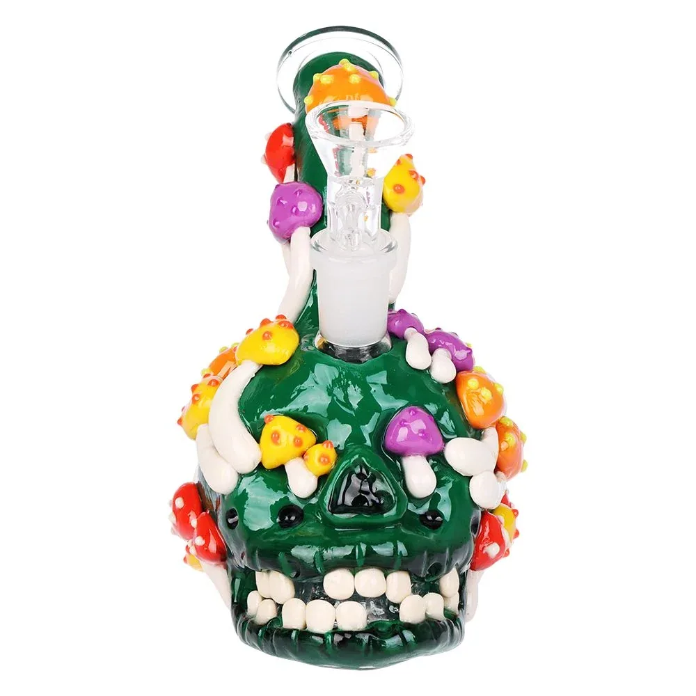 Skull Full Of Shrooms Glass Water Pipe - 5.25" / 14mm F - Image 2