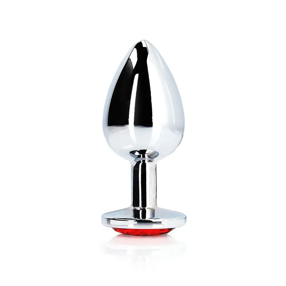 Ouch! Round Gem Butt Plug Small Silver/Ruby Red - Image 2