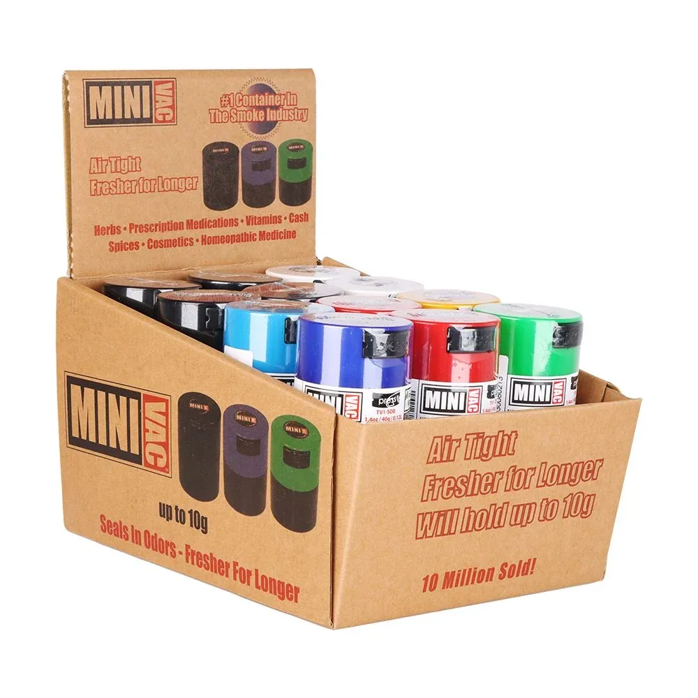 24CT DISPLAY - Minivac Smell Proof Container - 2.9" / Assorted Colors