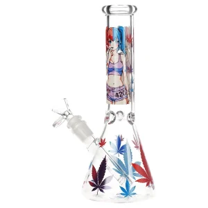 420 Anime Girl Beaker Glass Water Pipe - 10" / 14mm F