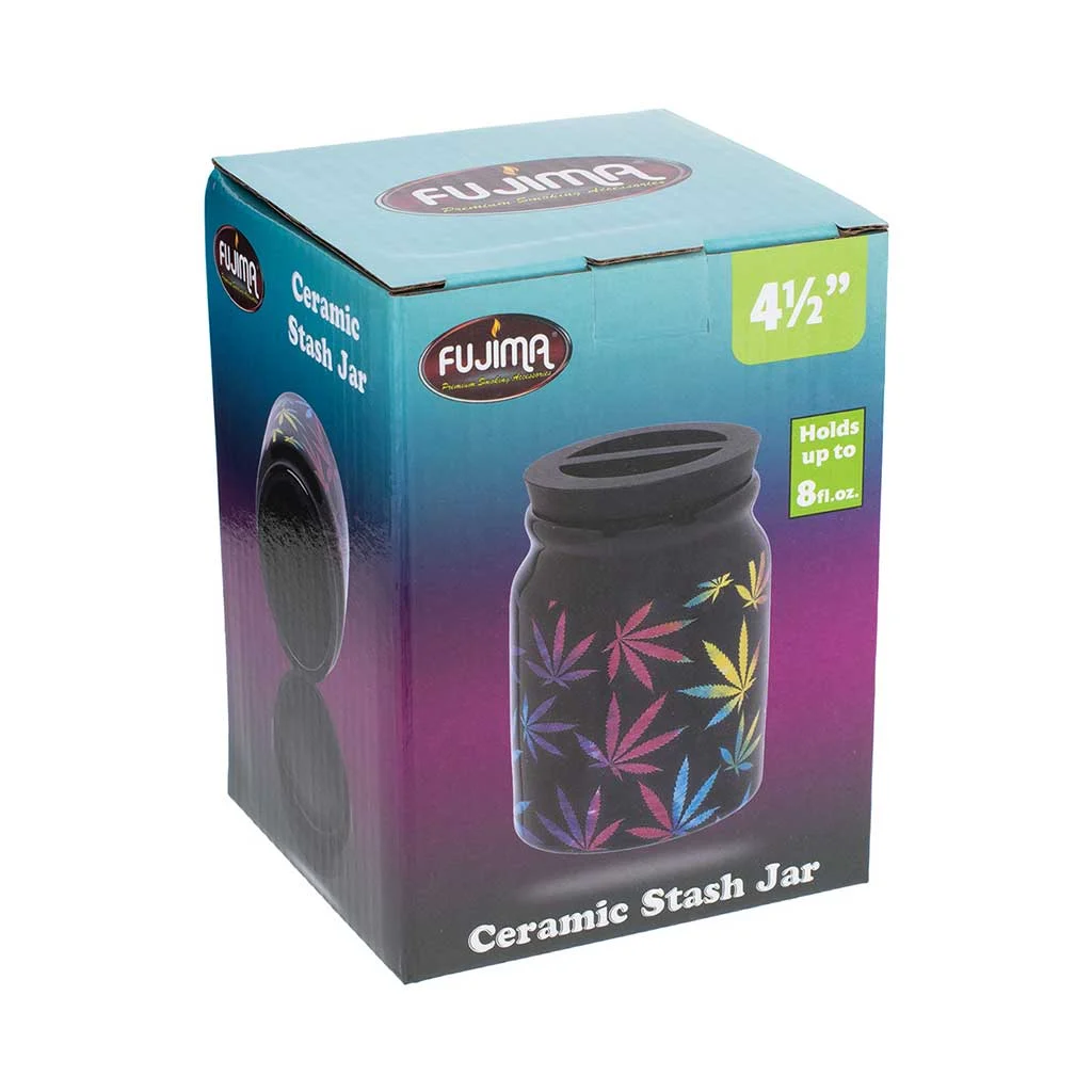 Large Ceramic Stash Jar - Weed Leafs - Image 2