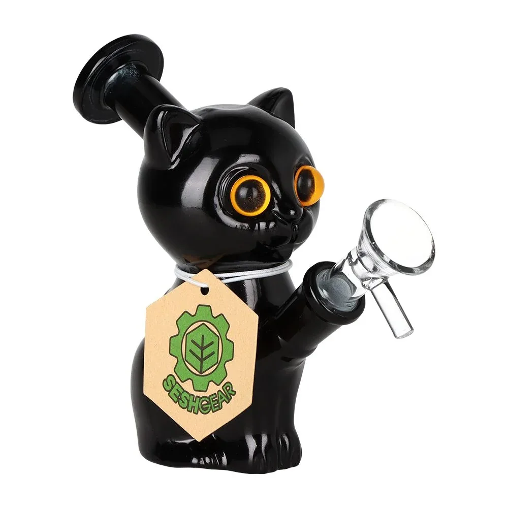 2PC SET - SeshGear Mesmorizing Kitty Glass Water Pipe - 4.75" / 14mm F / Assorted Colors - Image 2