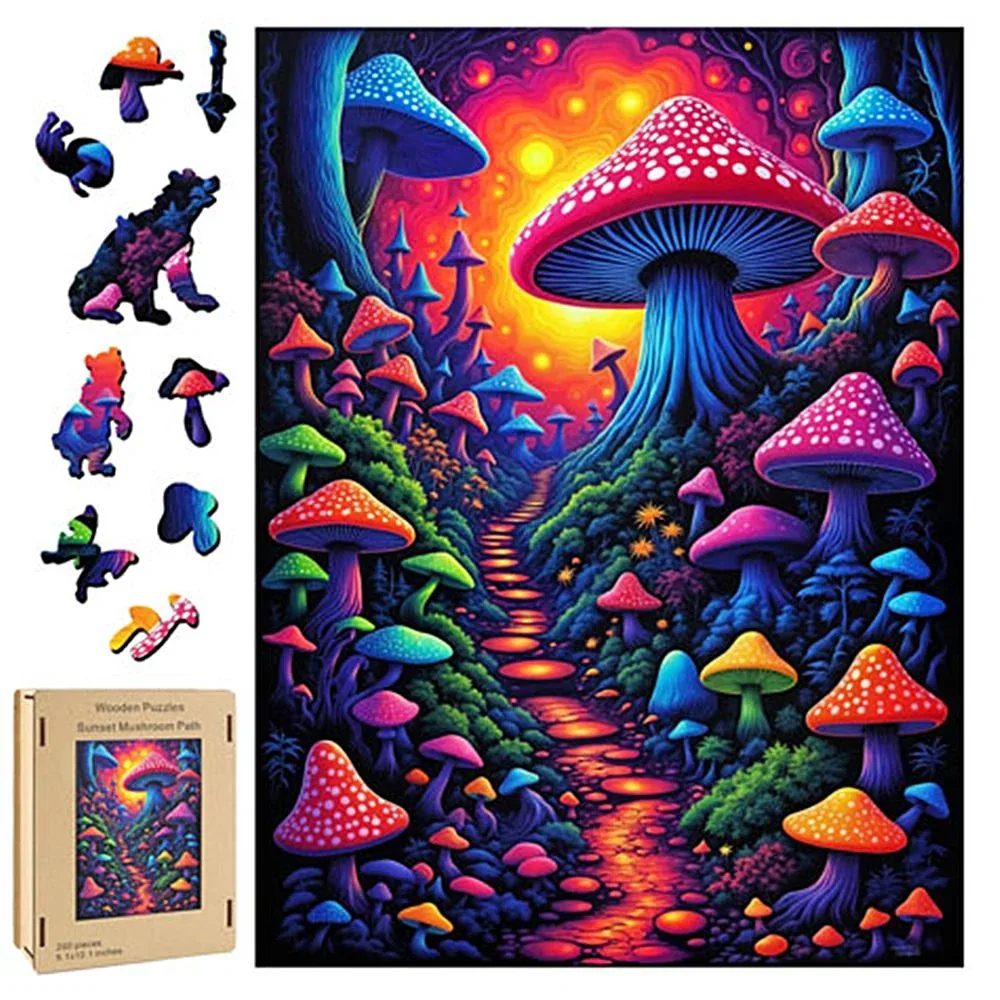 Sunset Mushroom Path Whimsy Wooden Puzzle - 200 Pieces - Image 2